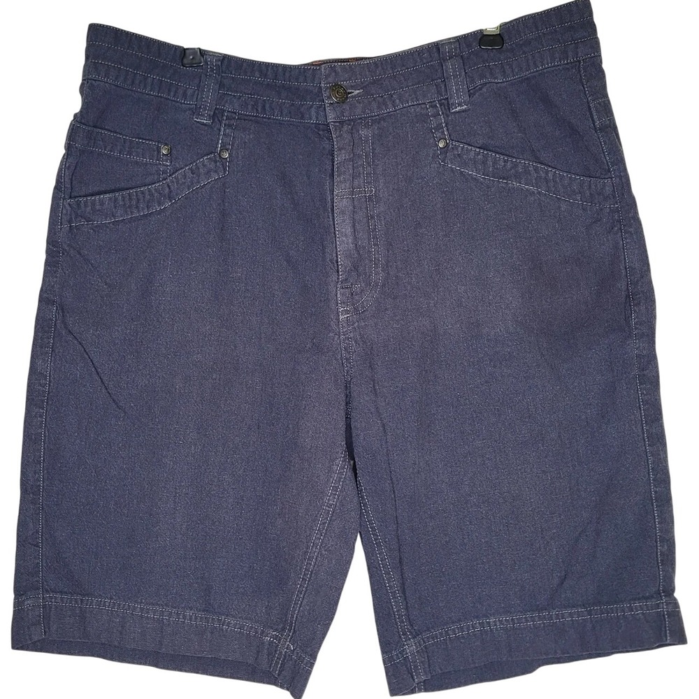 Royal Robbins Men's Blue Hemp Hiking Shorts Flat Front 5-Pocket Logo‎ Zip Sz 36